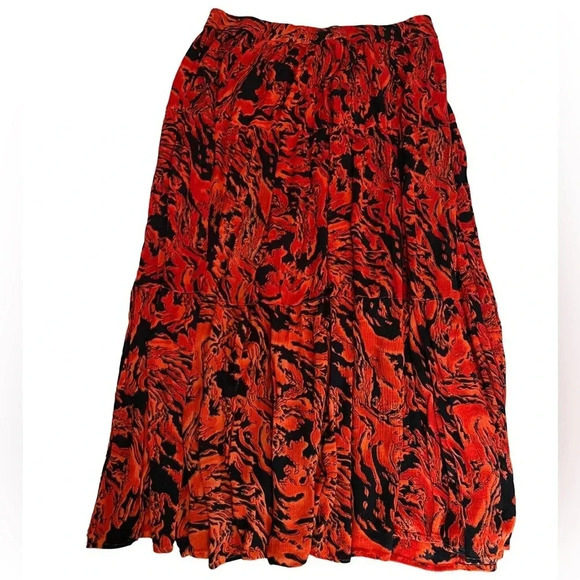 Vintage Hot Date Red Bohemian Crinkle Lightweight Maxi Skirt One Size Adjustable - Picture 1 of 3